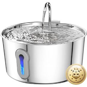 Cat Water Fountain, 4.0L/135oz Automatic Pet Fountain Stainless Steel Large Dog Water Dispenser with Ultra-Quiet Pump & 6 Replacement Filters & for Cats Inside, Dogs, Multiple Pets