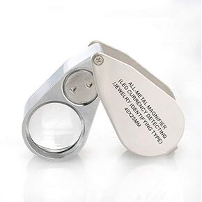 40X 25mm Illuminated Jewelry LED UV Lens Loupe Magnifier with All Metal Construction Folding Jewelers Magnifying Glass with Protective Case for Currency Detecting Jewelry Identifying