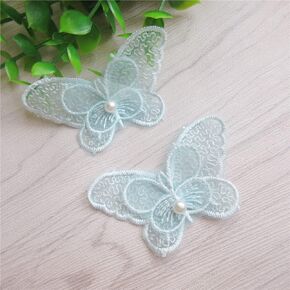 50X Butterfly Applique Lace Edge Trim Ribbon Beads Rhinestone Embellishment 6.5 cm Width Vintage Trimmings Edging Fabric Embroidered Sewing Craft Wedding Dress Clothes Decoration (Gold)