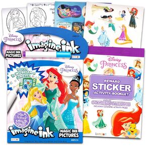 Disney Princess Imagine Ink Book and Sticker Book Set (Bundle Includes 2 Books and Mess Free Marker)