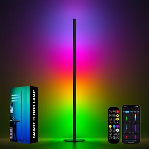 Corner Floor Lamp, 2 Pack RGB IC Corner Lamp 55" with APP Control, 16 Million Colors, Timing Function and Music Sync, Color Changing Ambient Lighting for Living Room Bedroom Gaming Room Upgraded