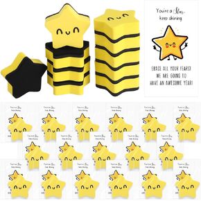 Lincia 36 Sets Star Smile Face Magnetic Whiteboard Eraser Bulk with Motivational Cards and Bag Mini Whiteboard Erasers Gifts for Back to School Classroom Students Carnival Reward