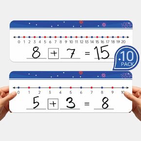 10Packs Numbers Line Dry Erase Board Cards, Double Sided 0-10 on one Side and 0-20 on The Other Side; Classroom Must Haves Home Desktop Portable Math Whiteboards(12" x 4")