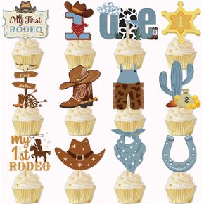 Cowboy Western Rodeo Cupcake Toppers My First Rodeo Cake Topper Cowboy Cake Decorations My First Rodeo Decorations Boy First Rodeo Birthday Decorations Boy