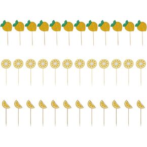 PRETYZOOM 36Pcs Lemon Cupcake Toppers Fruits Theme Party Dessert Cupcake Picks Decorative Toothpicks for Appetizers Summer Party Supplies