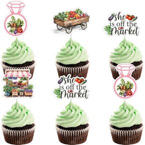 Cheereveal Farmers Market Theme Bachelorette Party Decorations, 36pcs She's Off The Market Cupcake Toppers, Fruit Vegetable Bridal Shower Wedding Engagement Party Supplies