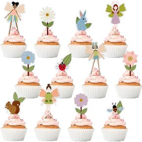 Cheerland Fairy Cupcake Toppers Birthday Party Cupcake Toppers Fairy Cake Decoration Woodland Baby Shower Dessert Picks Spring Decorations for Girls Enchanted Forest Party Supplies