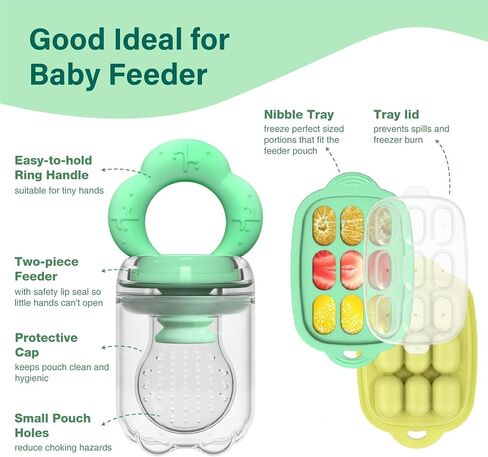 Baby Fruit Food Feeder Breastmilk Popsicle Molds with Freezer Tray, Tenmonth Silicone Baby Feeder for Safe Infant Self Feeding and Teething Relief 2 Pack, BPA Free in Saudi Arabia