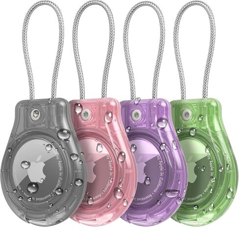 4 Pack Airtag Holder Compatible Apple AirTag, Secure Holder with Wire Cable for Men Women's Keyrings & Keychains, Air Tag Case Keychain for Keys, Luggage, Bags, 4 Colors in Kuwait