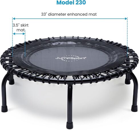 جهاز JumpSport 250 للياقة البدنية في المنزل، مقاس 39 بوصة | ترامبولين صغير بأرجل مقوسة ومقاطع فيديو متضمنة | آمنة وقوية ومنخفضة التأثير | DVD وبث مجاني لمدة 60 يومًا in Kuwait