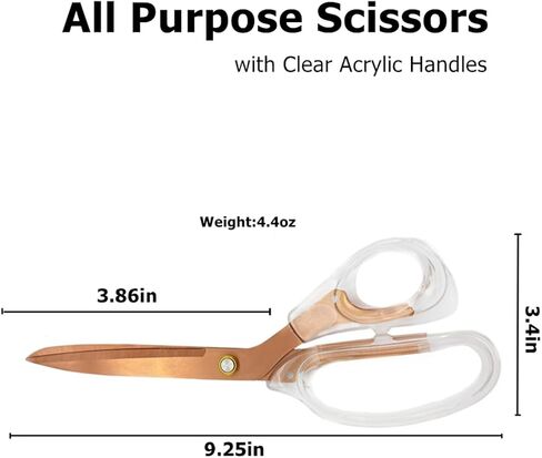 Rose Golden Scissors for Office 9 inch Multipurpose Scissors with Sharp Blades Transparent Clear Acrylic Handles for Desk, Fabric Cutting, Home, Sewing, and Crafts in Saudi Arabia