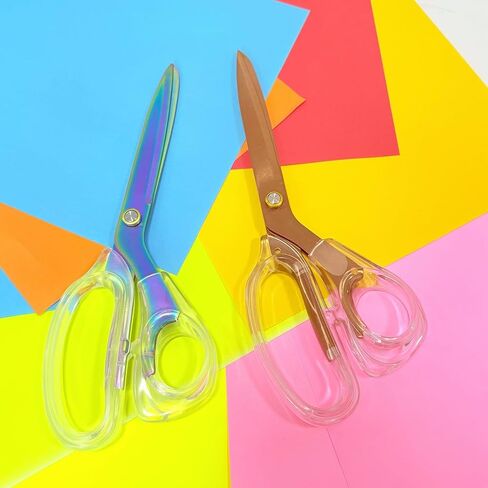 Rose Golden Scissors for Office 9 inch Multipurpose Scissors with Sharp Blades Transparent Clear Acrylic Handles for Desk, Fabric Cutting, Home, Sewing, and Crafts in Saudi Arabia