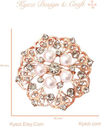 9pcs Set Rose Gold Gorgeous Luxury Sparkling Rhinestone Brooches, Kyezi Design & Craft Big Pearl Crystal Wedding Bouquet Kit DIY Set Invitation Decoration in Kuwait