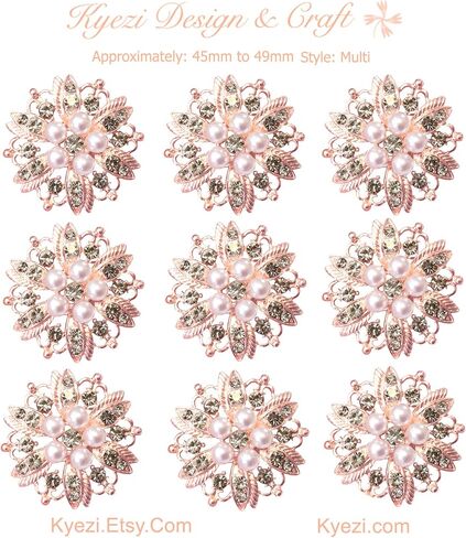9pcs Set Rose Gold Gorgeous Luxury Sparkling Rhinestone Brooches, Kyezi Design & Craft Big Pearl Crystal Wedding Bouquet Kit DIY Set Invitation Decoration in Kuwait