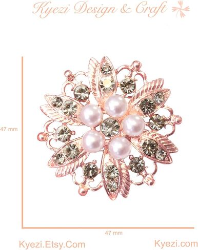 9pcs Set Rose Gold Gorgeous Luxury Sparkling Rhinestone Brooches, Kyezi Design & Craft Big Pearl Crystal Wedding Bouquet Kit DIY Set Invitation Decoration in Kuwait