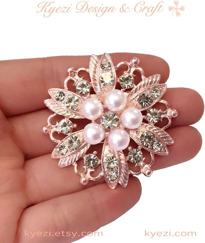 9pcs Set Rose Gold Gorgeous Luxury Sparkling Rhinestone Brooches, Kyezi Design & Craft Big Pearl Crystal Wedding Bouquet Kit DIY Set Invitation Decoration in Kuwait