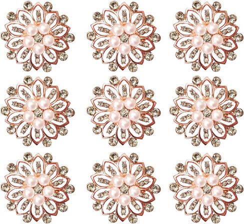 9pcs Set Rose Gold Gorgeous Luxury Sparkling Rhinestone Brooches, Kyezi Design & Craft Big Pearl Crystal Wedding Bouquet Kit DIY Set Invitation Decoration in Kuwait