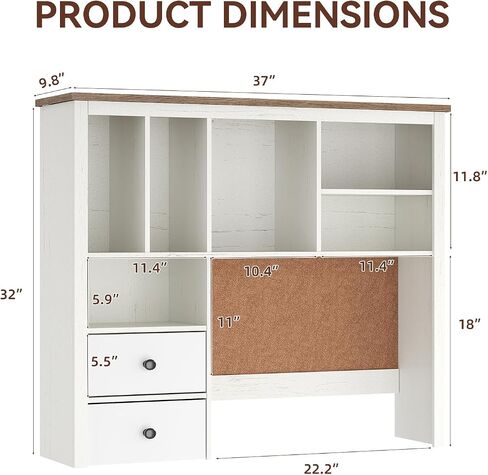 Treocho Desktop Hutch Bookshelf with Cork Board for Photos and Reminders, White Desk Organizer with Drawers and Shelves, Study Desk Hutch for College Dorm, Student Bedroom, Compact Study Spaces in Saudi Arabia