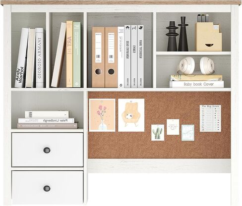 Treocho Desktop Hutch Bookshelf with Cork Board for Photos and Reminders, White Desk Organizer with Drawers and Shelves, Study Desk Hutch for College Dorm, Student Bedroom, Compact Study Spaces in Saudi Arabia