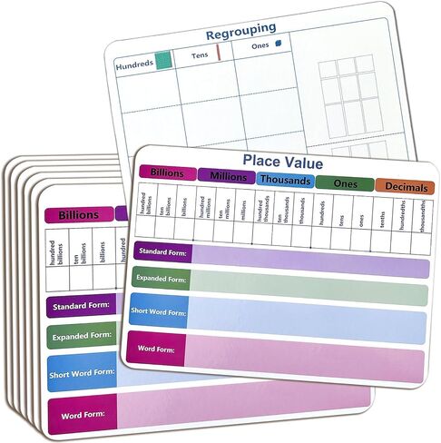 6 Set Place Value WhiteBoard, 9" x 12" Double Sided Dry Erase Boards for Kids for Teaching Place Values from Billions to Decimal Numbers, Math Manipulatives Lapboards for Teachers School in Saudi Arabia