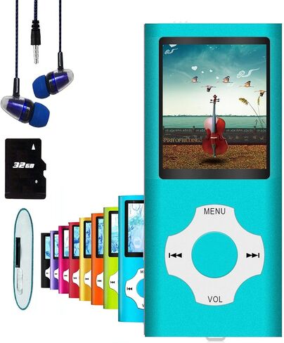 MP3 Player, Hotechs MP3 Music Player with 32GB Memory SD Card Slim Classic Digital LCD 1.82'' Screen Mini USB Port with FM Radio, Voice Record (Blue) in Saudi Arabia