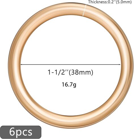 6 PCS Metal O Ring Buckles Seamless Olded O-Rings Buckle for DIY الحرف ، والأبقار للأكياس ، والأكياس ، ومقاوم الكلاب ، وملحقات الأمتعة المحفظة (النحاس ، 1-1/2 '') in Kuwait