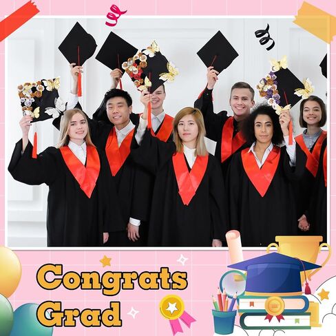 36 PCS DIY Cap Cap Decorations Kit Comphes Faux Paper Flower Heads 3D Butterfly Grad Cap Mini Paper Flower Decorations for Grad Cap Topper DIY Gails (Black ، Gold) in Saudi Arabia