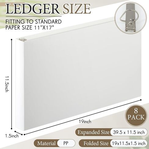 8 Pcs 3 Ring Binders Rings Heavy Duty View D Ring Binders Economy Holds 11" x 17" Paper for Artwork Blueprints, Office, Home, Work Places(White,1.5 Inch) in Kuwait