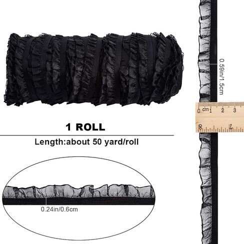GORGECRAFT 50Yds Elastic Ruffle Lace Trim 5/8" Chiffon Pleated Stretch Ribbon Frilly Lace Fabric Gathered Edging Trimming for Hair Tie Headband Lingerie Underwear Sewing Crafts Home Decor White in Saudi Arabia