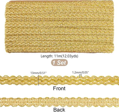 AHANDMAKER 12 Yards Gold Gimp Braid Trim, 1/2 Inch Metallic Braid Lace Trim, Polyester Woven Gimp Braid Trim Embellishment for DIY Crafts Costume Sewing Curtains Accessories Lampshade Home Decoration in Saudi Arabia