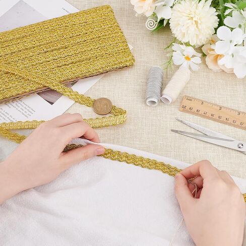 AHANDMAKER 12 Yards Gold Gimp Braid Trim, 1/2 Inch Metallic Braid Lace Trim, Polyester Woven Gimp Braid Trim Embellishment for DIY Crafts Costume Sewing Curtains Accessories Lampshade Home Decoration in Saudi Arabia