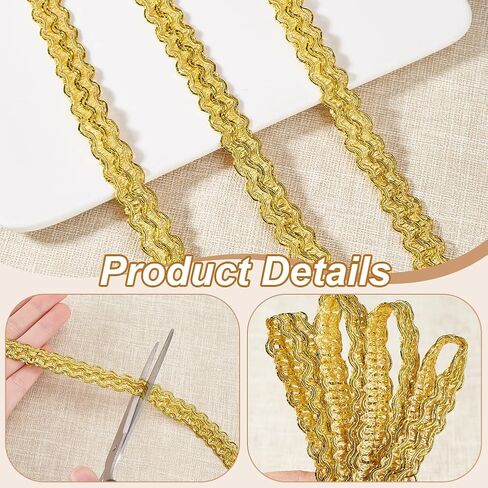 AHANDMAKER 12 Yards Gold Gimp Braid Trim, 1/2 Inch Metallic Braid Lace Trim, Polyester Woven Gimp Braid Trim Embellishment for DIY Crafts Costume Sewing Curtains Accessories Lampshade Home Decoration in Saudi Arabia