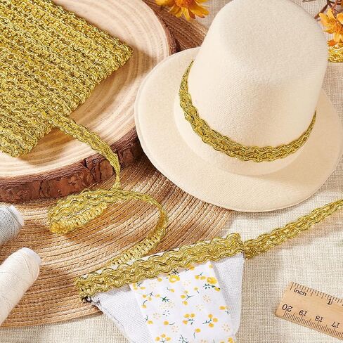 AHANDMAKER 12 Yards Gold Gimp Braid Trim, 1/2 Inch Metallic Braid Lace Trim, Polyester Woven Gimp Braid Trim Embellishment for DIY Crafts Costume Sewing Curtains Accessories Lampshade Home Decoration in Saudi Arabia