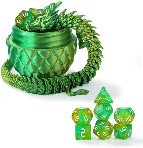 DND Dice Set 7 Pcs and 3D Printed Dragon Egg,DND Dice Dungeons and Dragons Starter Games Fidget Toys Set for RPG MTG Table Games,Yellow Green in Saudi Arabia