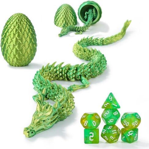 DND Dice Set 7 Pcs and 3D Printed Dragon Egg,DND Dice Dungeons and Dragons Starter Games Fidget Toys Set for RPG MTG Table Games,Yellow Green in Saudi Arabia