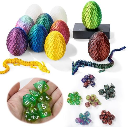 DND Dice Set 7 Pcs and 3D Printed Dragon Egg,DND Dice Dungeons and Dragons Starter Games Fidget Toys Set for RPG MTG Table Games,Yellow Green in Saudi Arabia