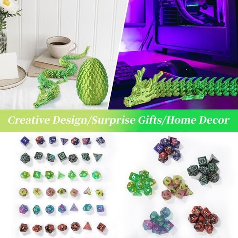DND Dice Set 7 Pcs and 3D Printed Dragon Egg,DND Dice Dungeons and Dragons Starter Games Fidget Toys Set for RPG MTG Table Games,Yellow Green in Saudi Arabia