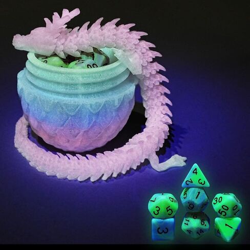 DND Dice Set 7 Pcs and 3D Printed Dragon Egg,DND Dice Dungeons and Dragons Starter Games Fidget Toys Set for RPG MTG Table Games,Yellow Green in Saudi Arabia