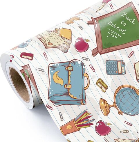 WRAPAHOLIC Back to School Wrapping Paper Roll - Mini Roll - 17 Inch x 16.5 Feet - School Supplies Design Perfect for First Day of School, Students, Teacher Appreciation in Saudi Arabia