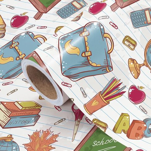 WRAPAHOLIC Back to School Wrapping Paper Roll - Mini Roll - 17 Inch x 16.5 Feet - School Supplies Design Perfect for First Day of School, Students, Teacher Appreciation in Saudi Arabia