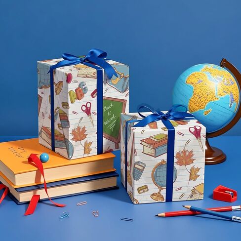 WRAPAHOLIC Back to School Wrapping Paper Roll - Mini Roll - 17 Inch x 16.5 Feet - School Supplies Design Perfect for First Day of School, Students, Teacher Appreciation in Saudi Arabia