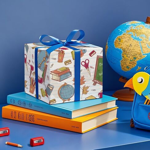 WRAPAHOLIC Back to School Wrapping Paper Roll - Mini Roll - 17 Inch x 16.5 Feet - School Supplies Design Perfect for First Day of School, Students, Teacher Appreciation in Saudi Arabia