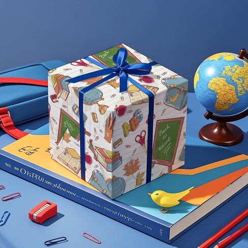 WRAPAHOLIC Back to School Wrapping Paper Roll - Mini Roll - 17 Inch x 16.5 Feet - School Supplies Design Perfect for First Day of School, Students, Teacher Appreciation in Saudi Arabia