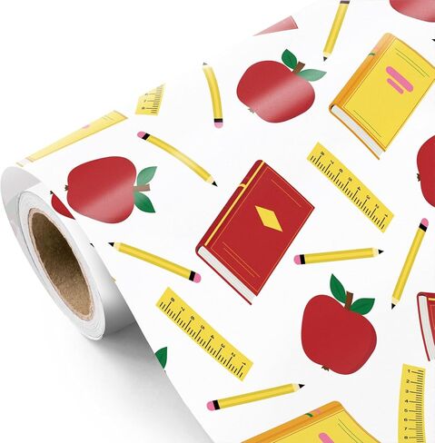 Wrapaholic العودة إلى مدرسية لفة الورق - لفة صغيرة - 17 بوصة × 16.5 قدم - تصميمات مدرسية مثالية لليوم الأول من المدرسة ، والطلاب ، وتقدير المعلم in Kuwait