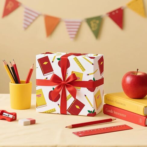 Wrapaholic العودة إلى مدرسية لفة الورق - لفة صغيرة - 17 بوصة × 16.5 قدم - تصميمات مدرسية مثالية لليوم الأول من المدرسة ، والطلاب ، وتقدير المعلم in Kuwait