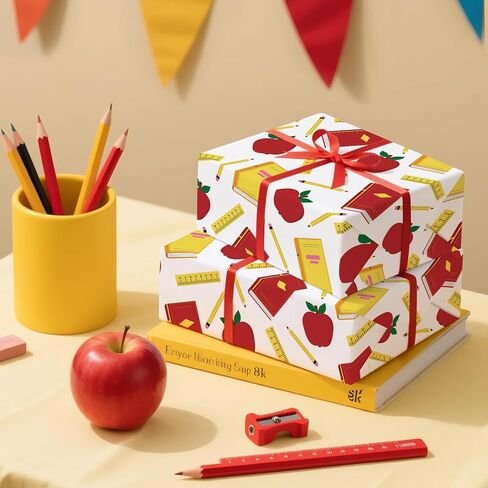 Wrapaholic العودة إلى مدرسية لفة الورق - لفة صغيرة - 17 بوصة × 16.5 قدم - تصميمات مدرسية مثالية لليوم الأول من المدرسة ، والطلاب ، وتقدير المعلم in Kuwait