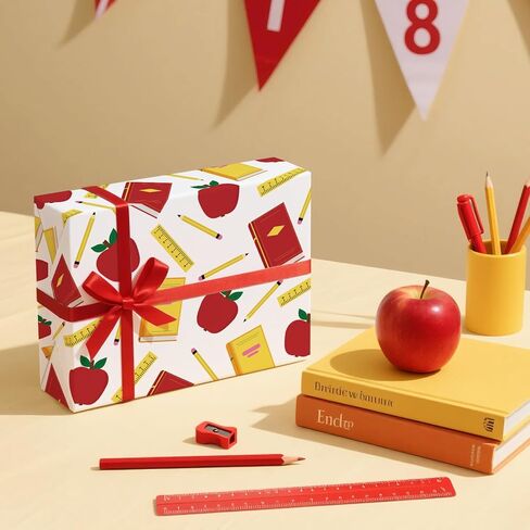 Wrapaholic العودة إلى مدرسية لفة الورق - لفة صغيرة - 17 بوصة × 16.5 قدم - تصميمات مدرسية مثالية لليوم الأول من المدرسة ، والطلاب ، وتقدير المعلم in Kuwait
