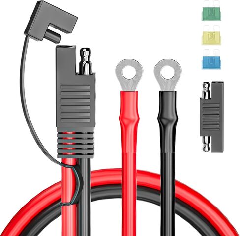 Goupchn SAE Battery Connector, SAE to O Ring Terminal Harness 10AWG 2Pin Quick Disconnect SAE Battery Extension Cable with SAE RP Adapter, 15A/20A/30A Fuses 2ft for Solar Panel, Motorcycle, Car, RV in Saudi Arabia