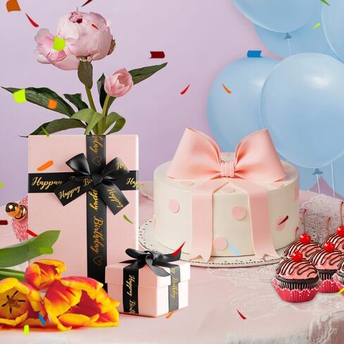 عيد ميلاد سعيد شريط Grosgrain - 5/8 بوصة ، و 25 ياردة أسود لالتفاف الهدايا ، وزينة الكيك والباقات in Kuwait