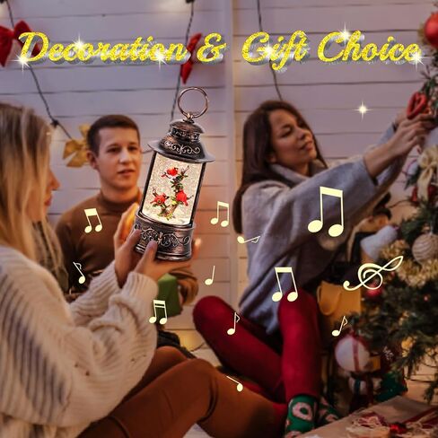 Christmas Lantern Snow Globe, Singing Light up Snow Globe with 6 Hour Timer, USB & Battery Operated Christmas Music Box, Christmas Tree Shaped with House Snow Scenery for Indoor Tabletop Home Gifts in Saudi Arabia